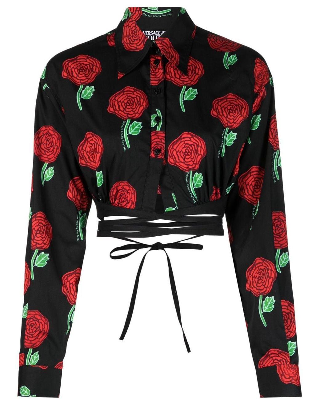 Versace Jeans Couture Floral-print Cropped Blouse in Red | Lyst