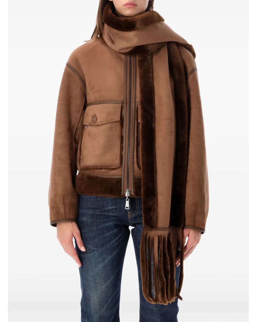 Vegancode Brown Scarf-Detail Reversible Coat