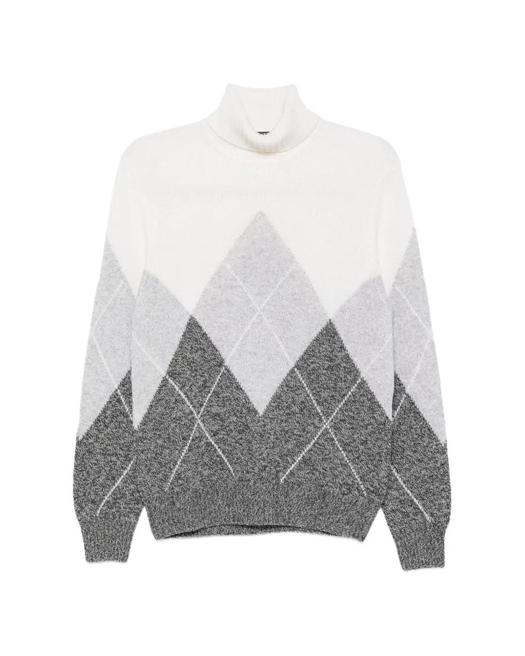 Barba Napoli Gray Argyle-Knit Roll-Neck Sweater for men
