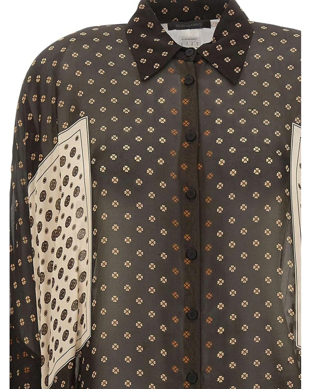 Elena Miro Black Asymmetric-Hem Placement-Print Shirt