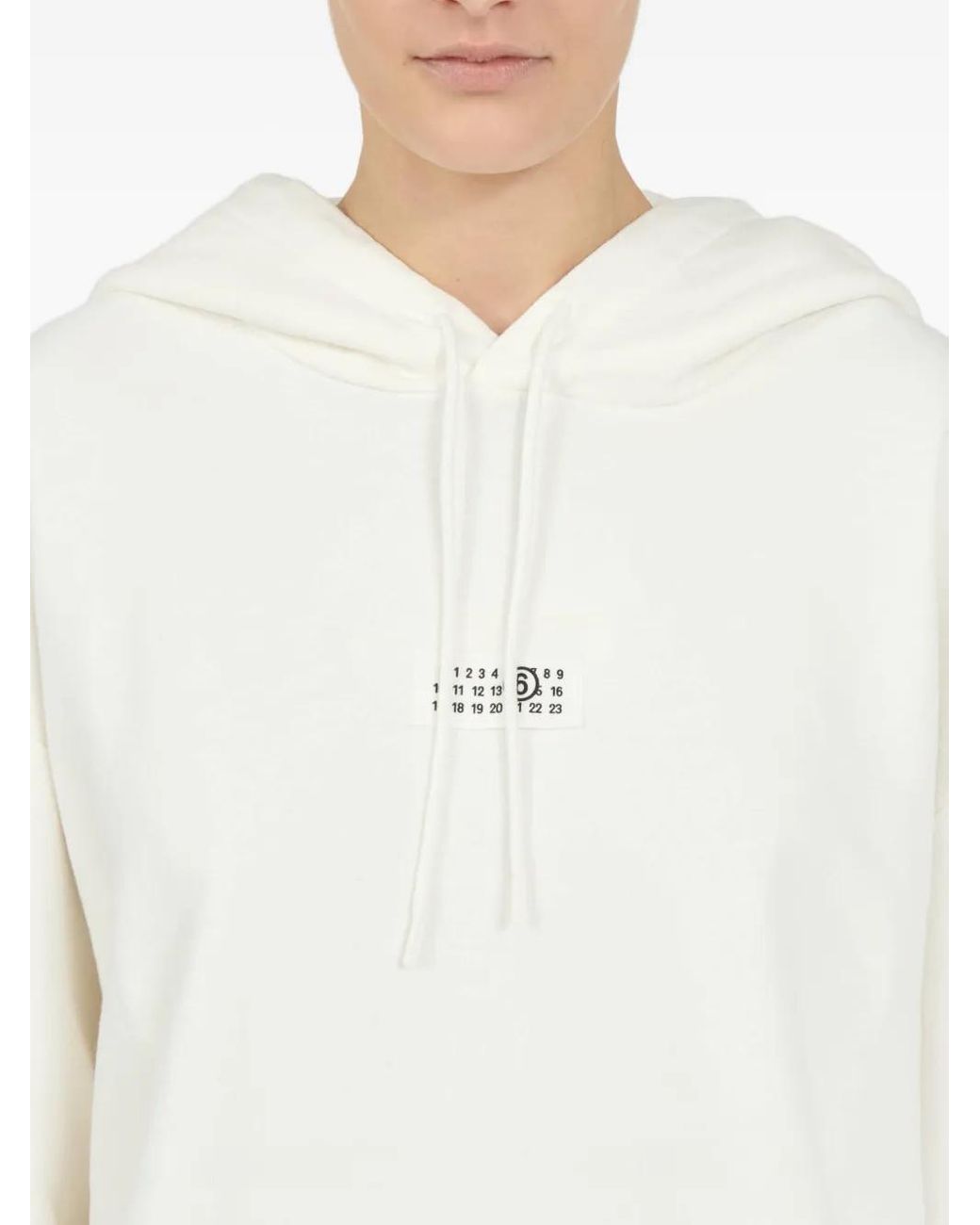 MM6 by Maison Margiela White Frayed-Hem Logo Hoodie