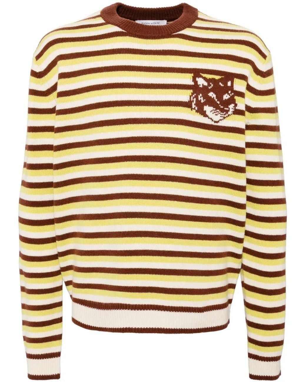 Maison Kitsuné Gray Fox Head Intarsia Striped Jumper for men