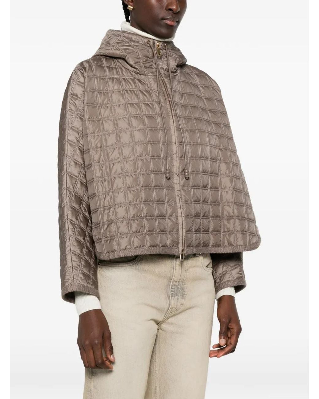 Moncler Brown Hooded Square-Quilted Padded Cape