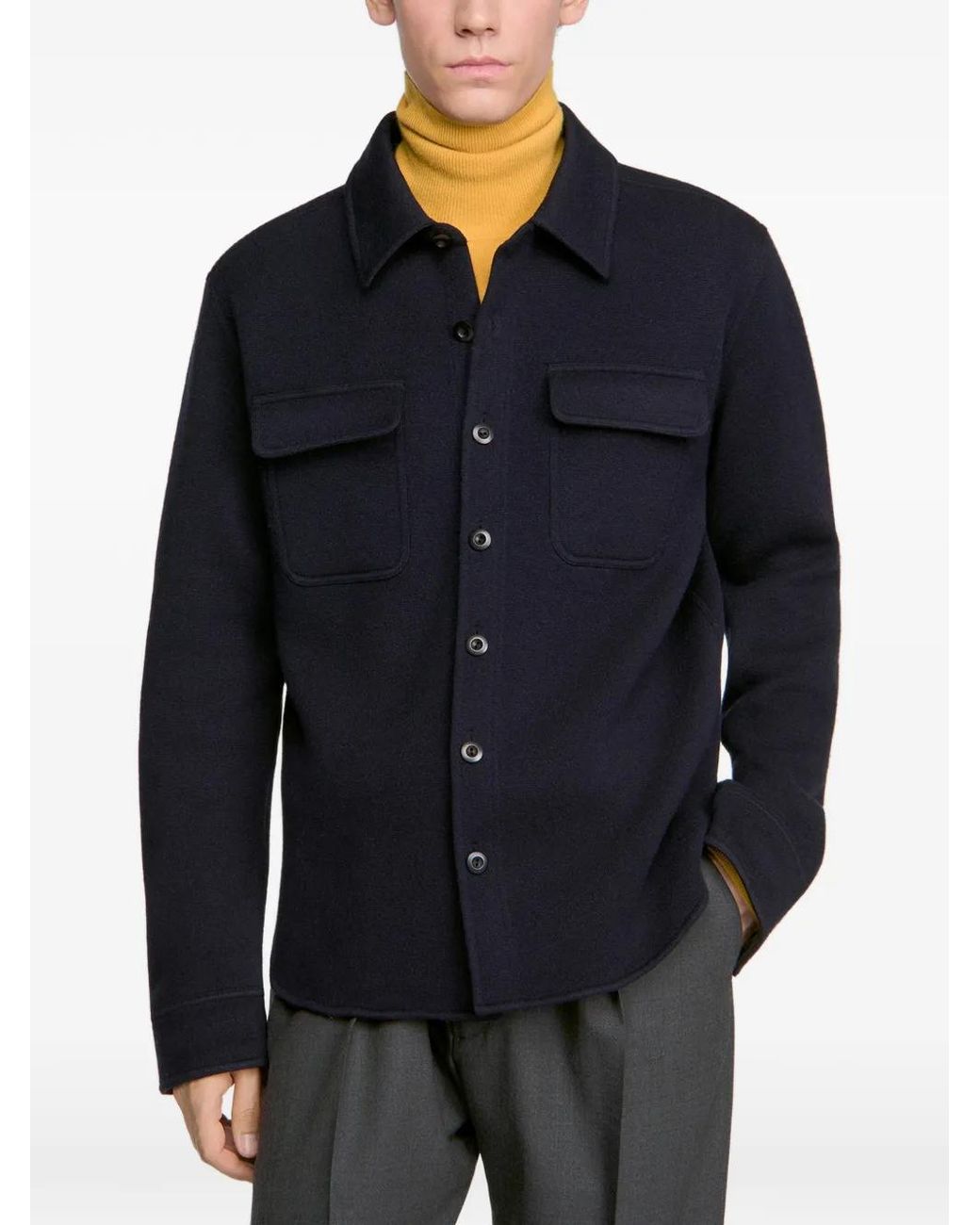 Sandro Blue Boiled Wool Overshirt for men
