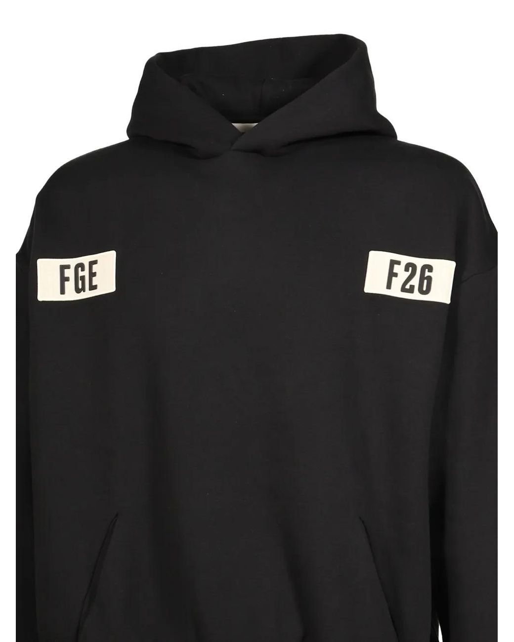 Essentials Black Logo-Patch Hoodie for men