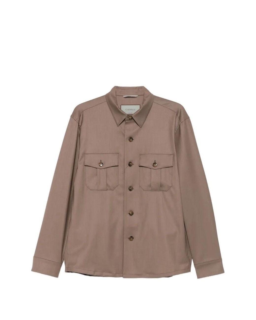 Canali Brown Button-Up Chest-Pocket Shirt Jacket for men