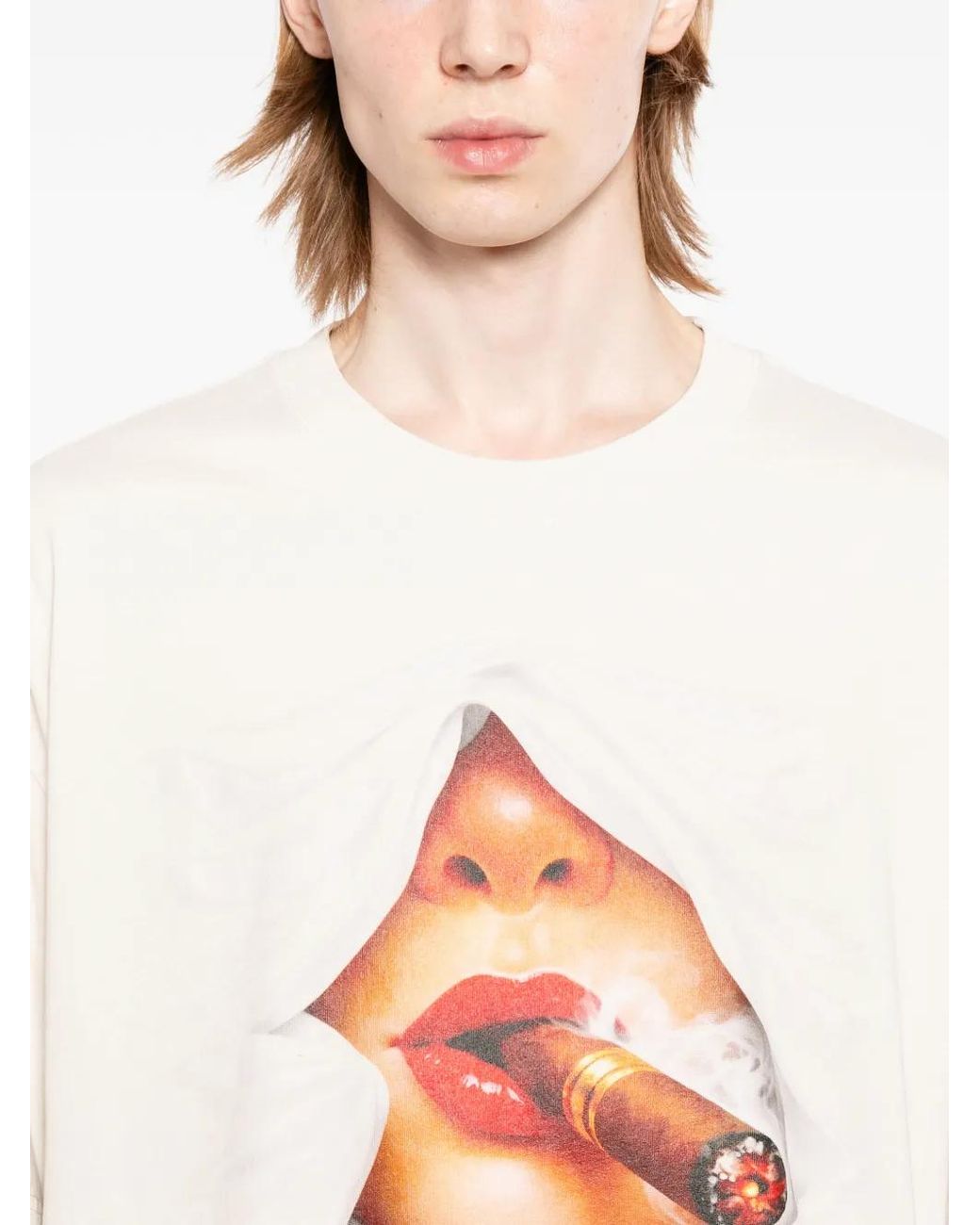 Melt White Cigarette-Print T-Shirt for men