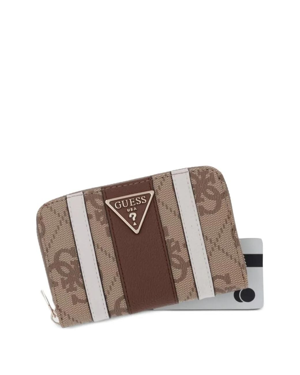 Guess Brown Laurel Logo-Print Striped Wallet