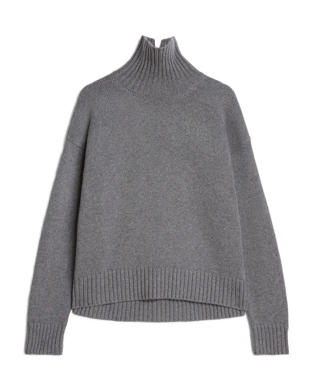 Jil Sander Gray High-Neck Ribbed-Cuff Sweater