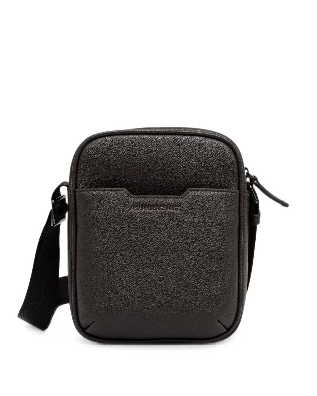 ARMANI EXCHANGE Black Logo-Plaque Pebbled-Effect Messenger Bag for men