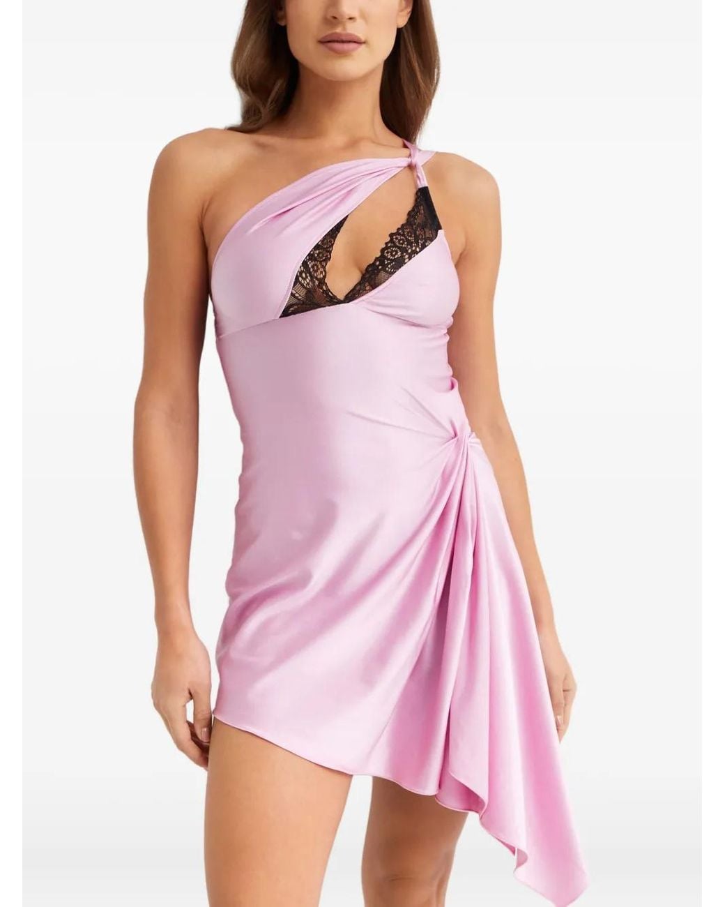 Coperni Lace-Detail Asymmetrical Mini Dress in Pink | Lyst