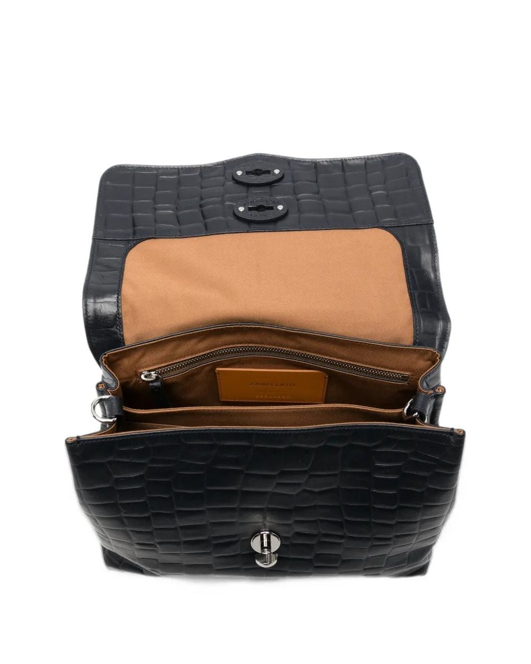 Zanellato Black Postina Croc-Effect Tote Bag