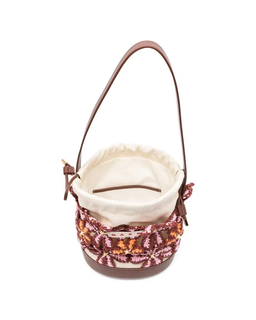 Marni White Paper Raffia Flower Seaside Bucket Bags
