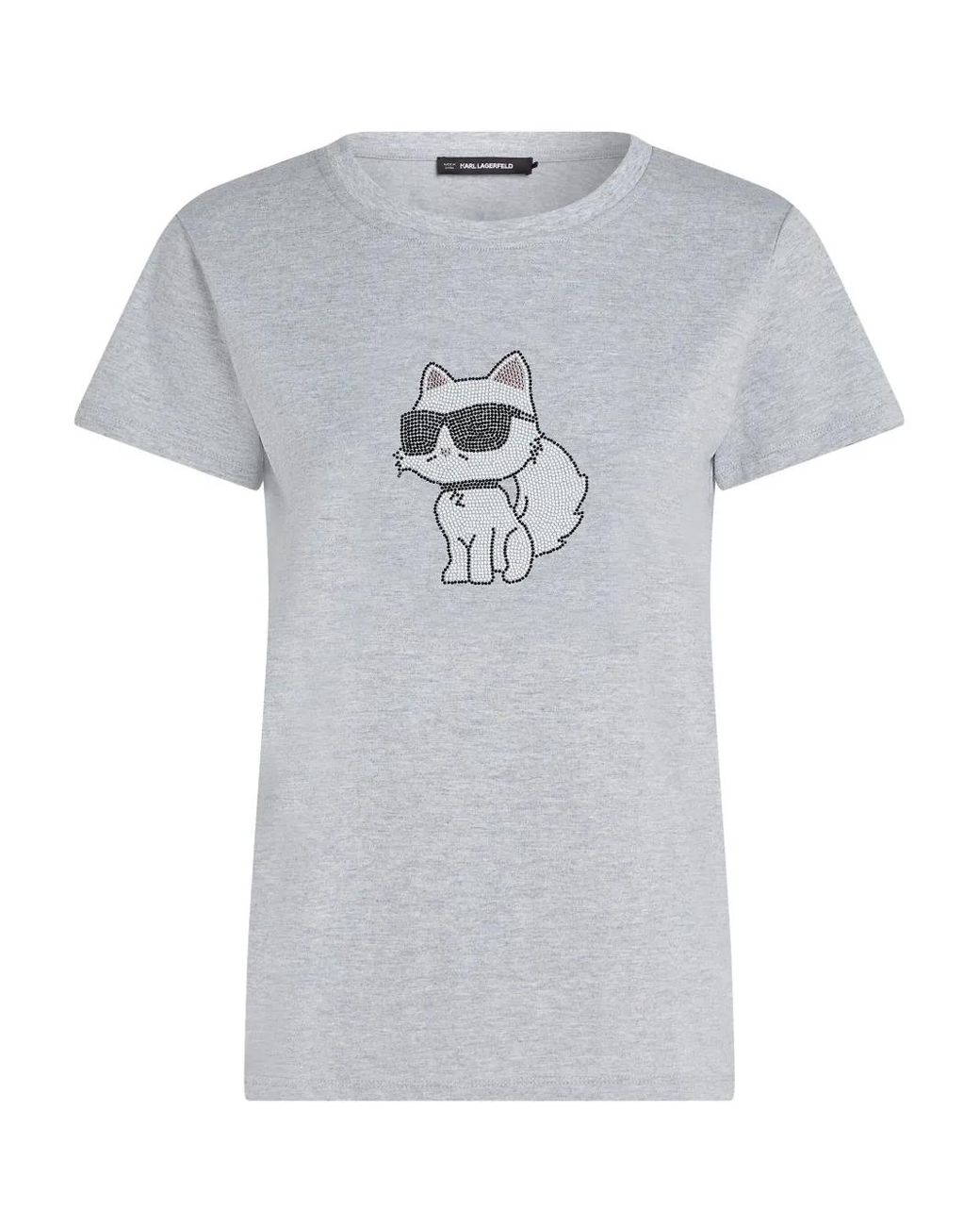 Karl Lagerfeld Gray Ikon Choupette Rhinestone T-Shirt
