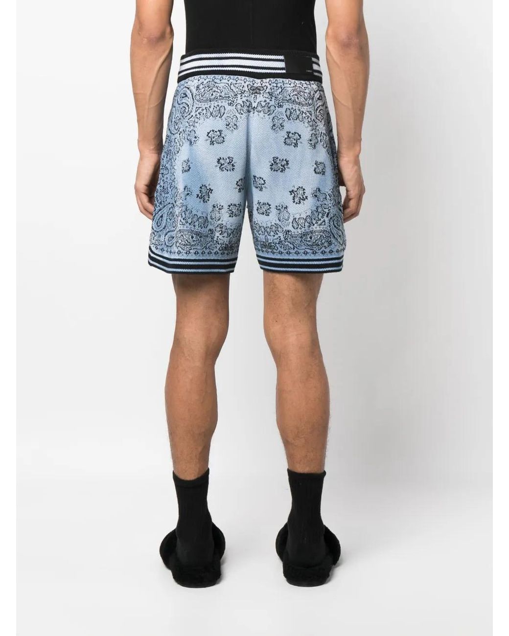 Amiri Blue Paisley-Print Embroidered-Logo Deck Shorts for men