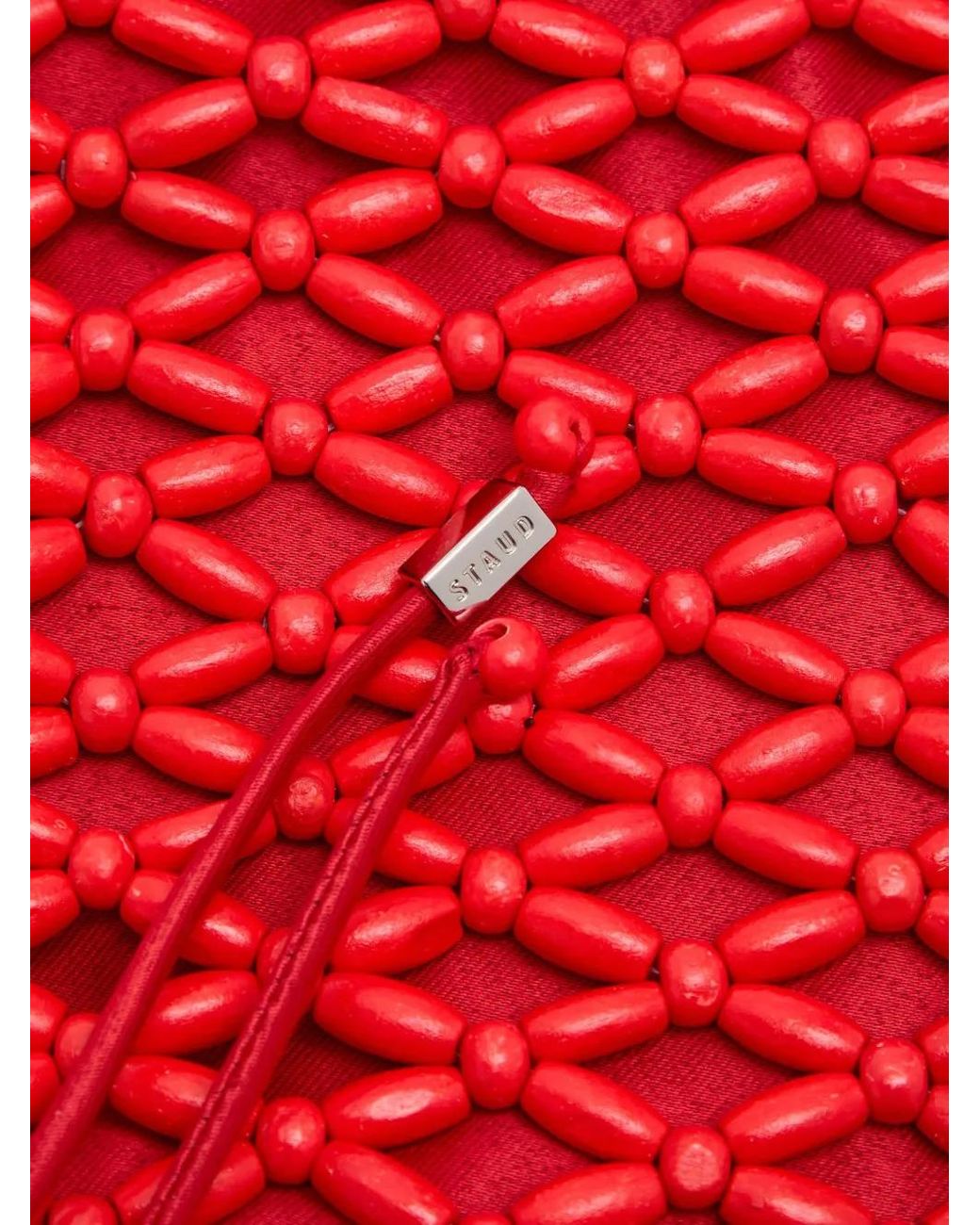 Staud Red Beaded Drawstring Bag