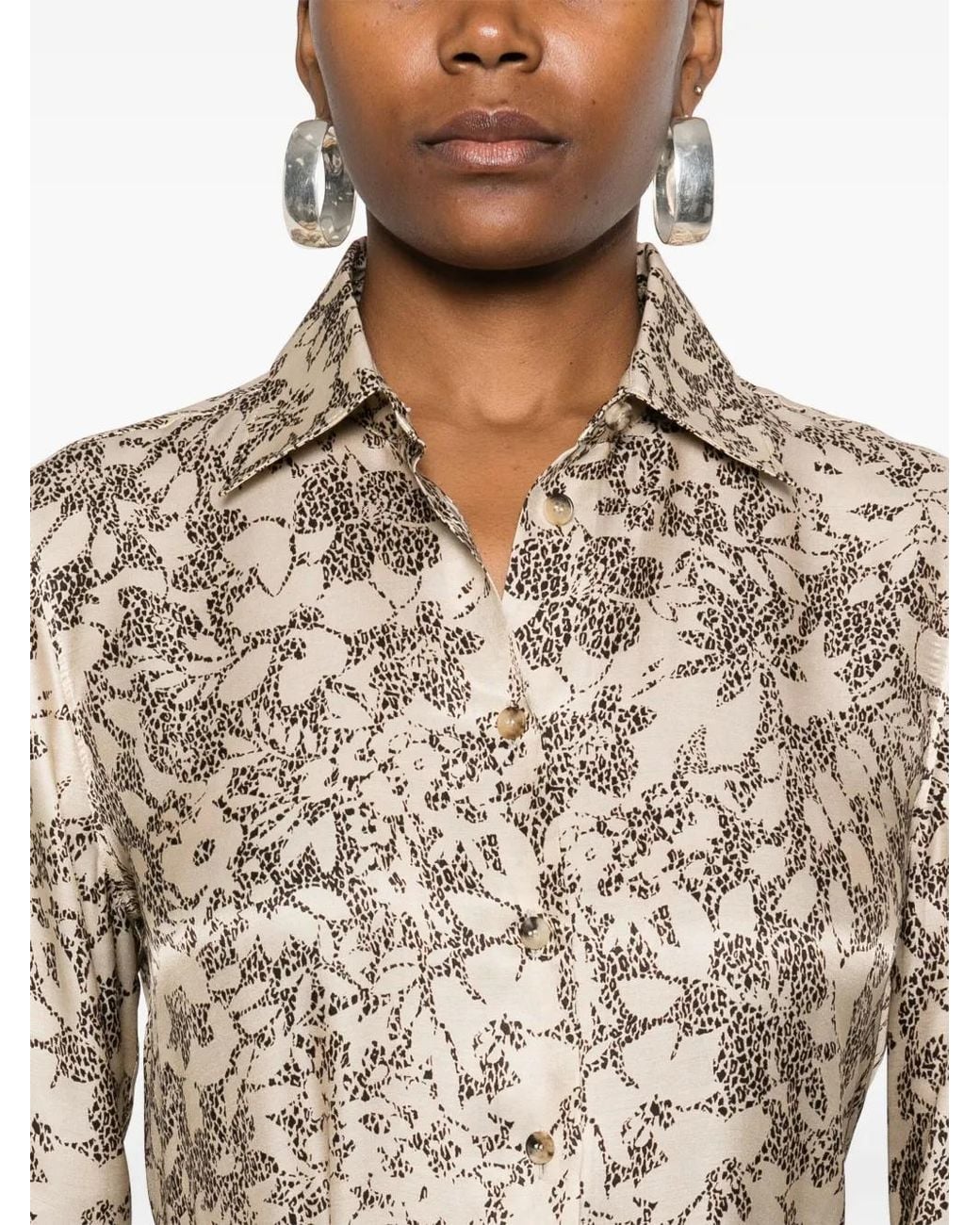 Golden Goose Deluxe Brand Natural Floral Pattern Silk Shirt With Classic Collar