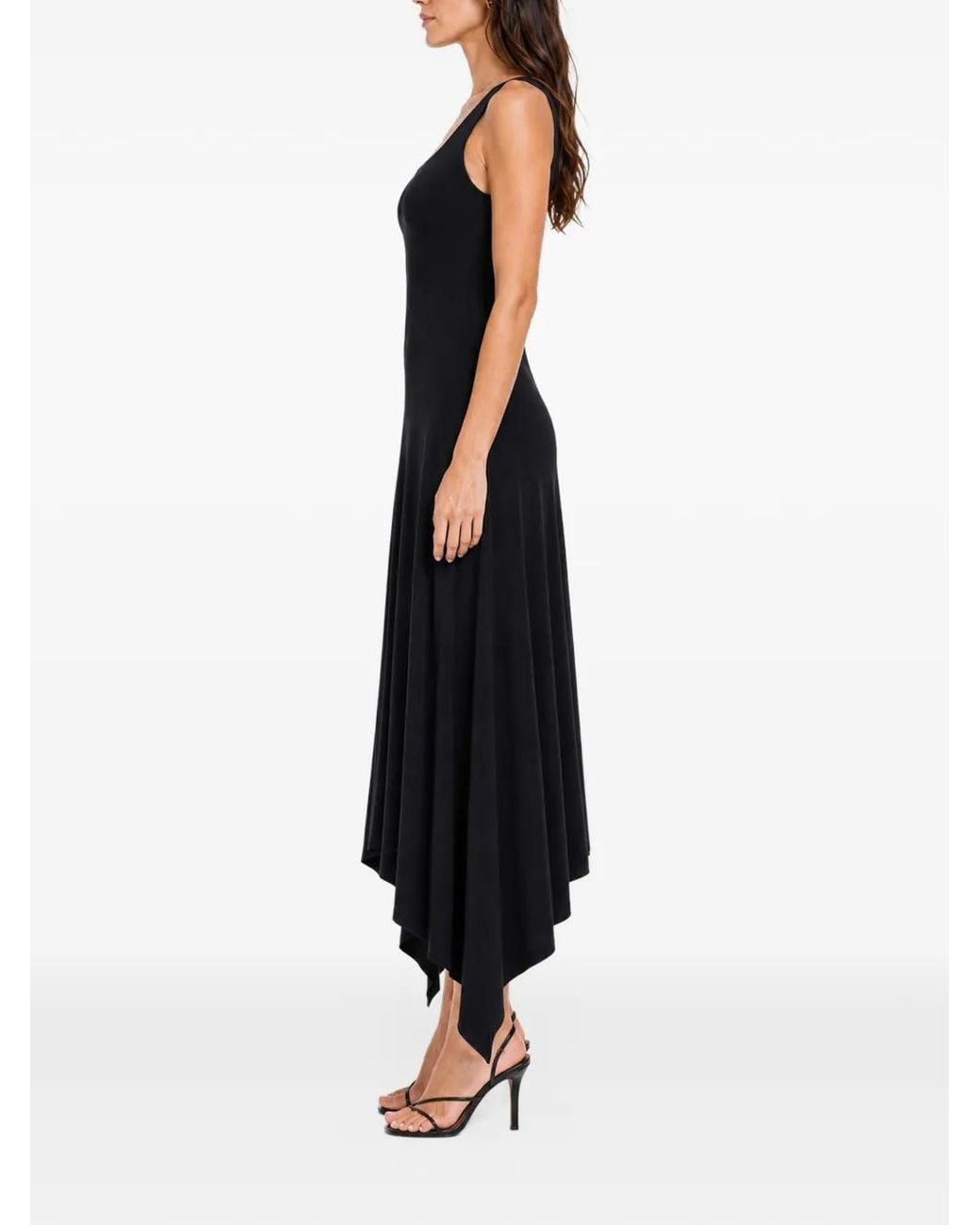 Hamza Black Valencia Asymmetric Midi Dress