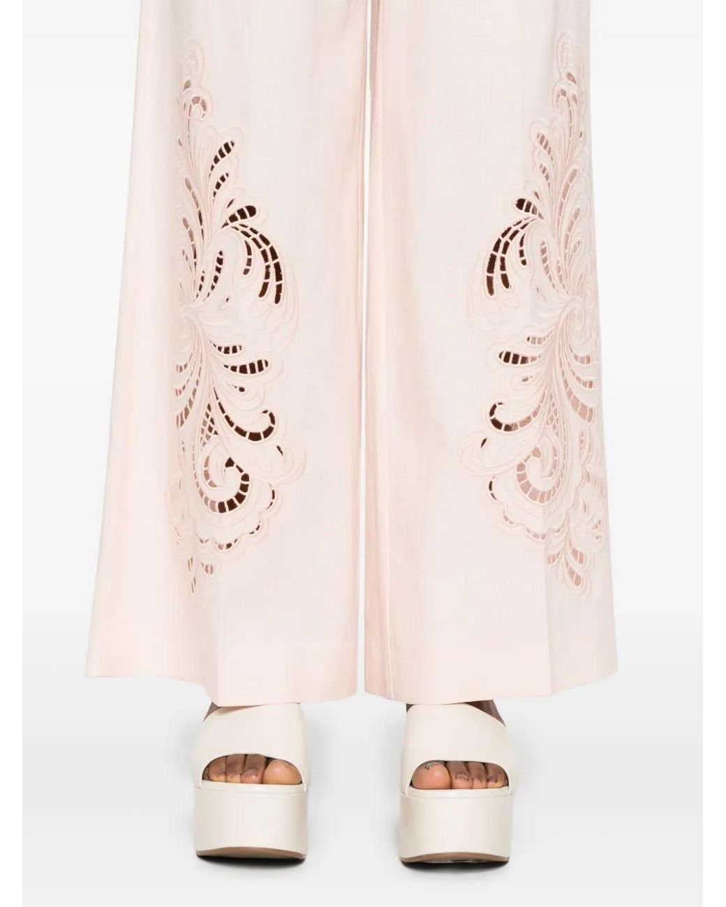 Twinset Pink Floral-Embroidered Trousers