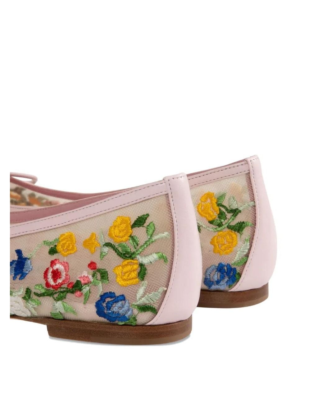 Manolo Blahnik Pink Embroidered Floral Ballerina Shoes