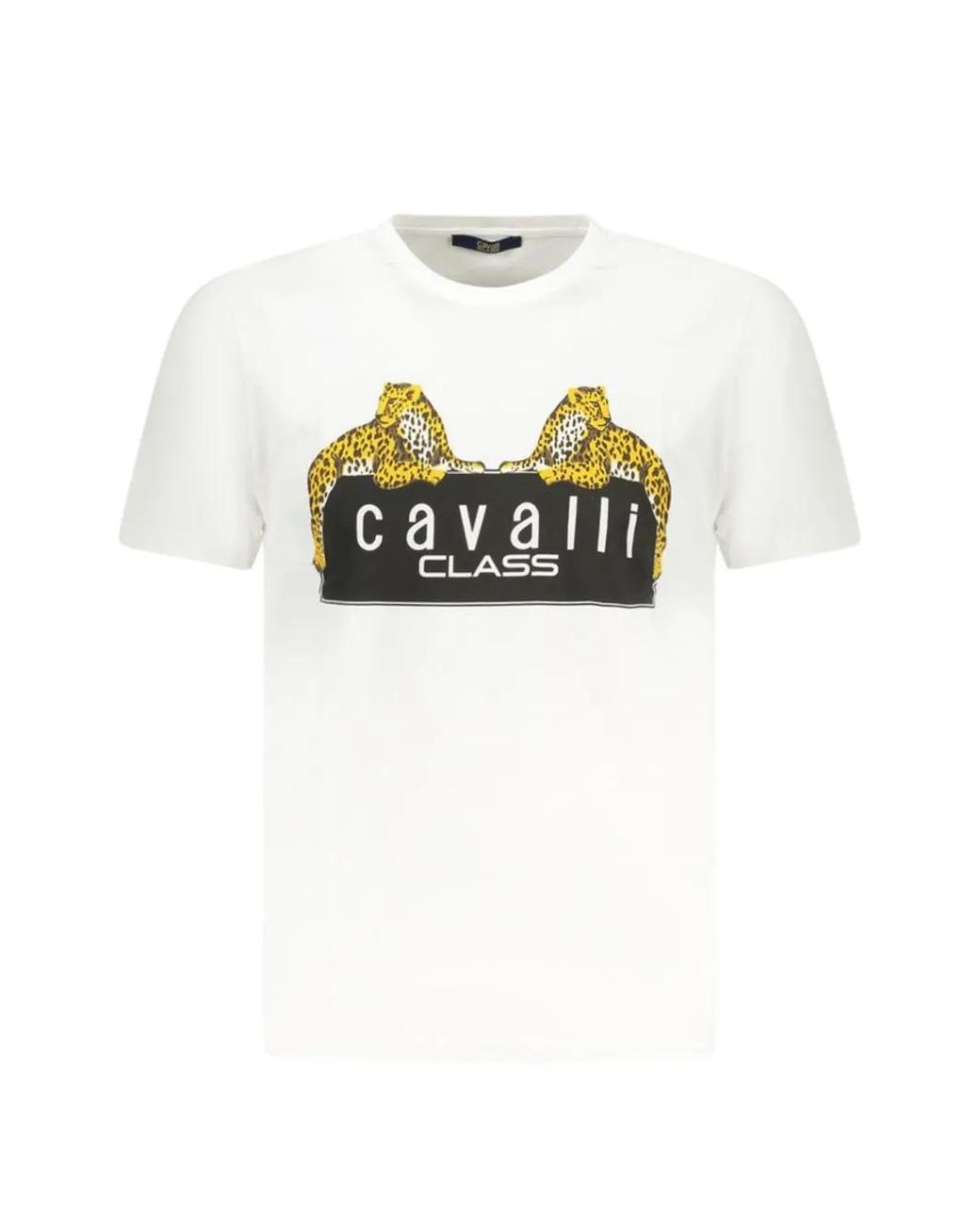 Roberto Cavalli White Leopard-Graphic Print T-Shirt for men