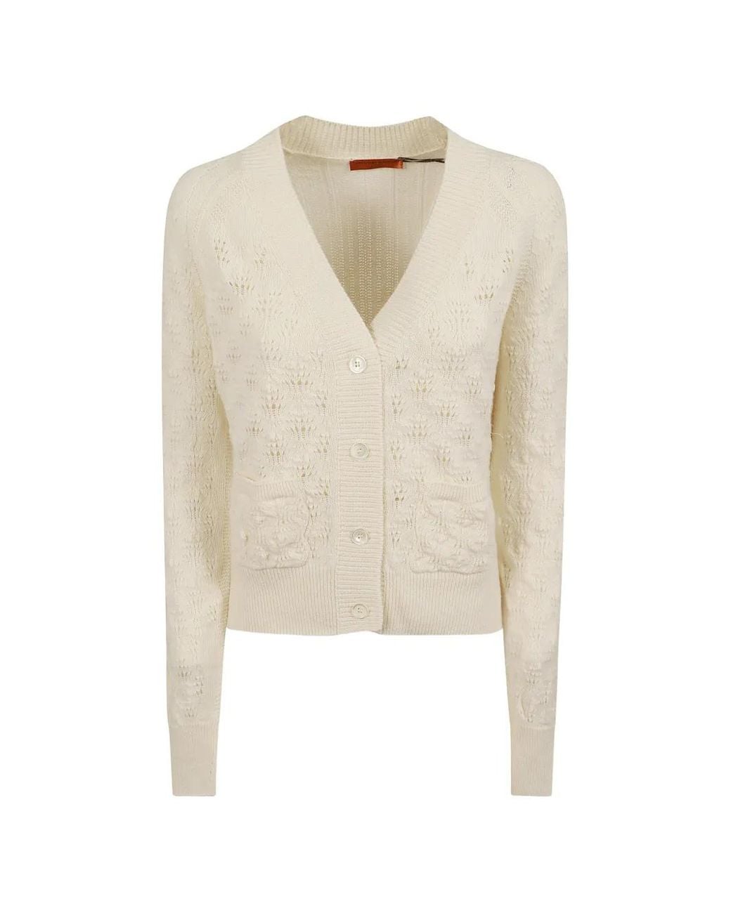Ermanno Scervino White Pointelle-Knit Button-Up Cardigan