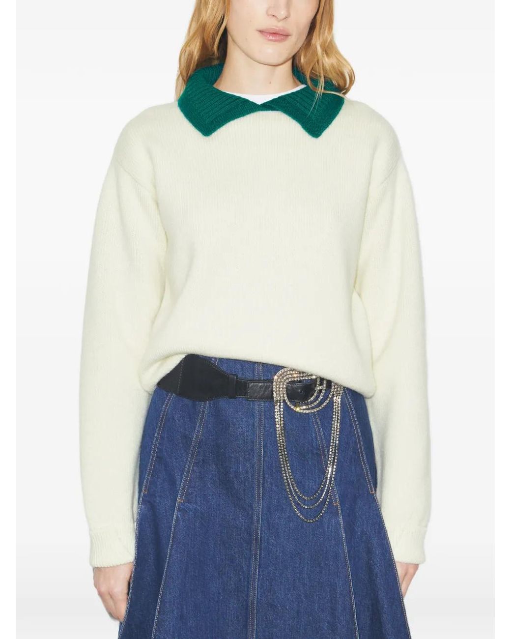 Tory Burch Green Collared Wool Sweater