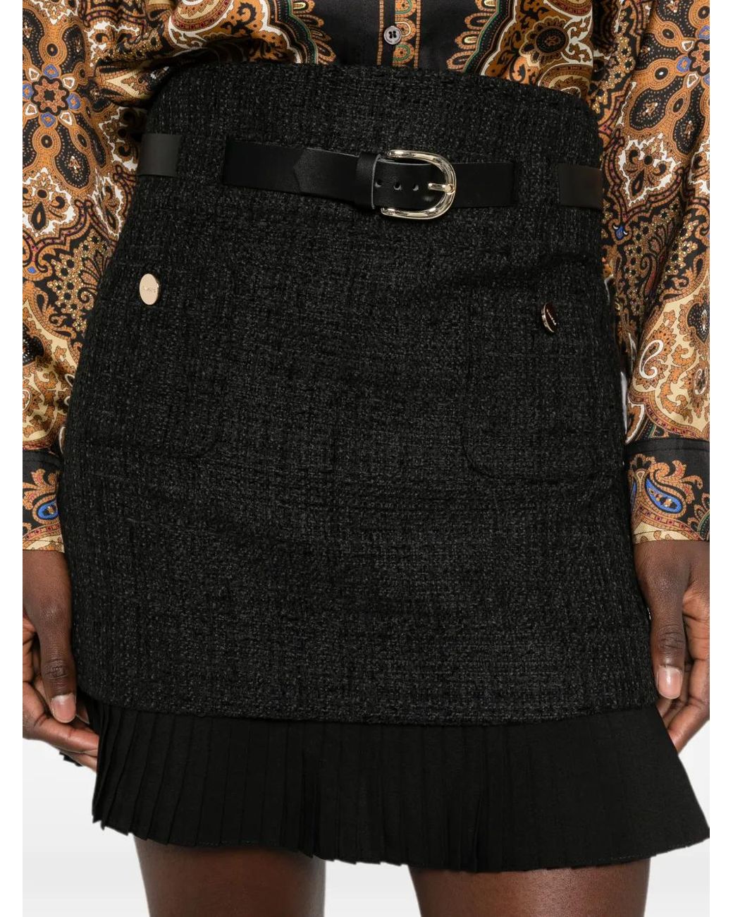 Sandro Black Belted Ruffled Mini Skirt