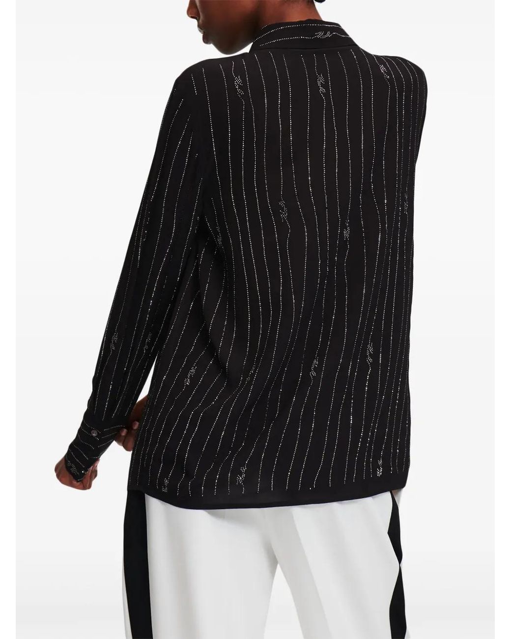 Karl Lagerfeld Black Pinstriped Rhinestone-Embellished Shirt