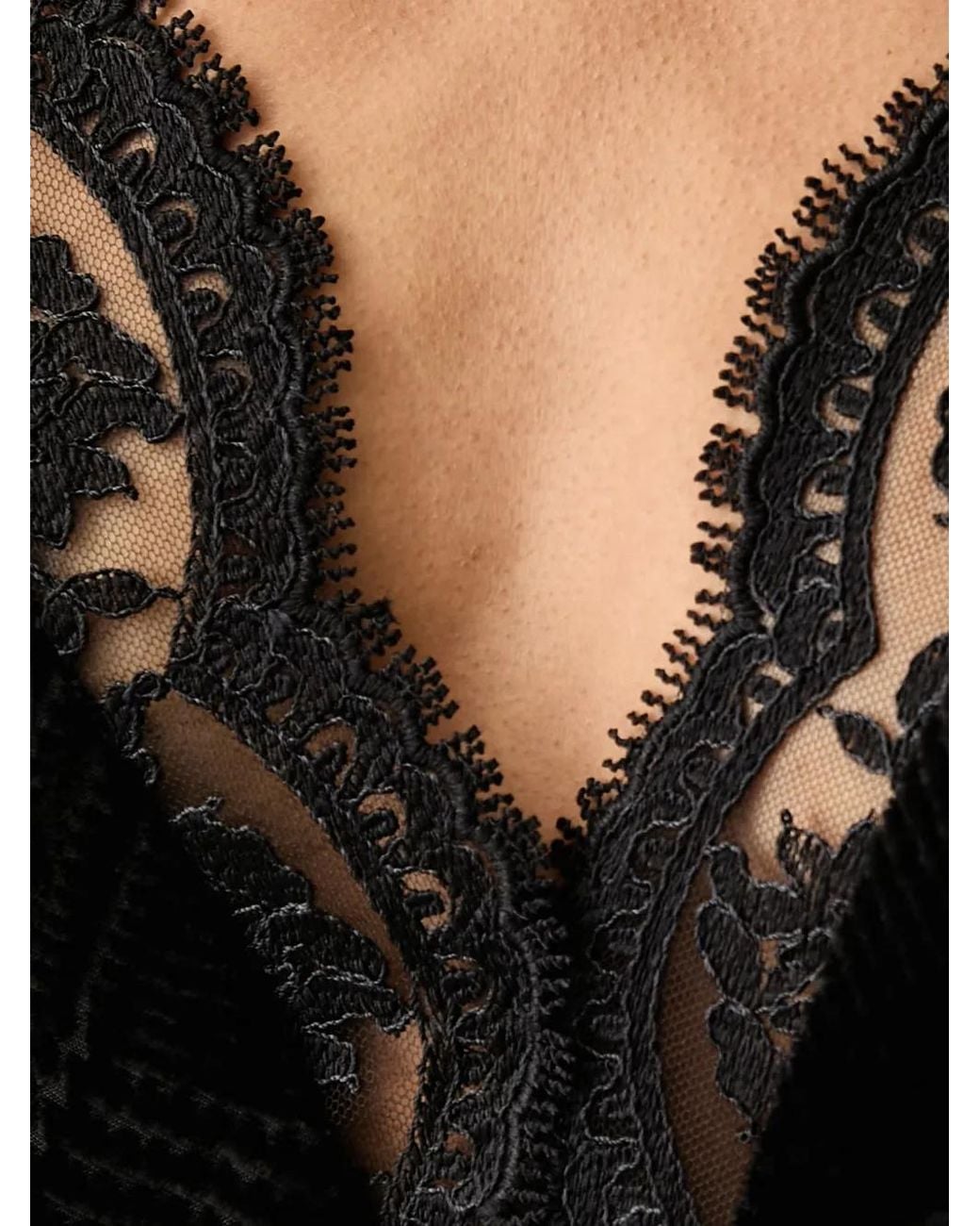 ERMANNO FIRENZE Black Lace-Trimmed Devoré Maxi Dress