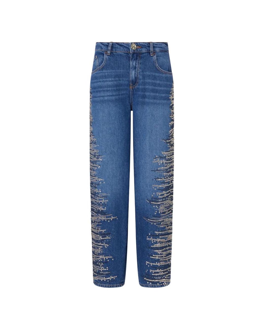 Liu Jo Blue Straight Jeans With Jewel Embroidery