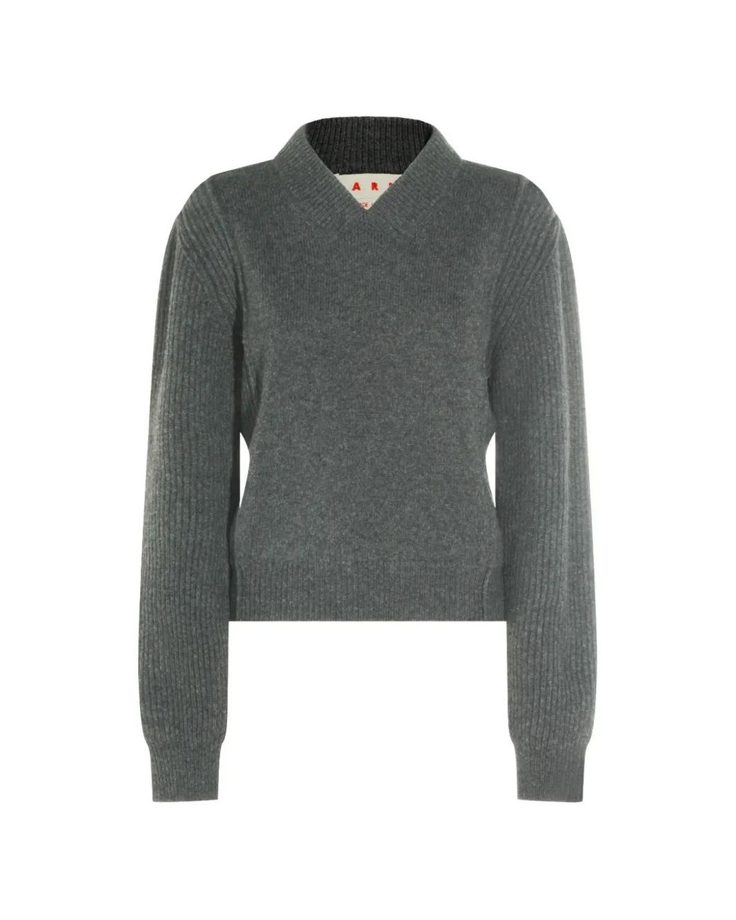 Marni Gray Ribbed-Knit V-Neck Sweater