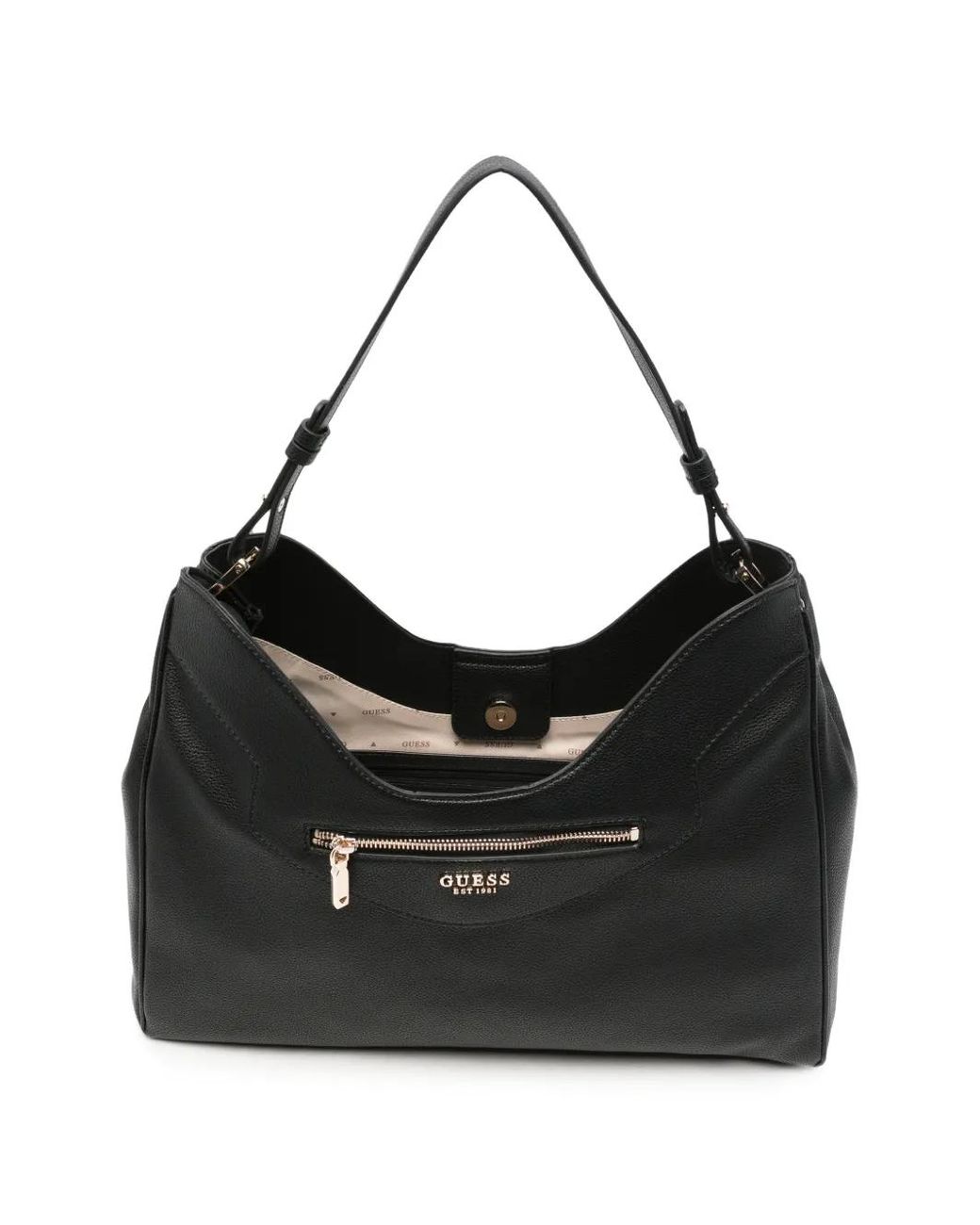 Guess Black Sac Porté Épaule En Cuir Grainé À Plaque Logo Antonia