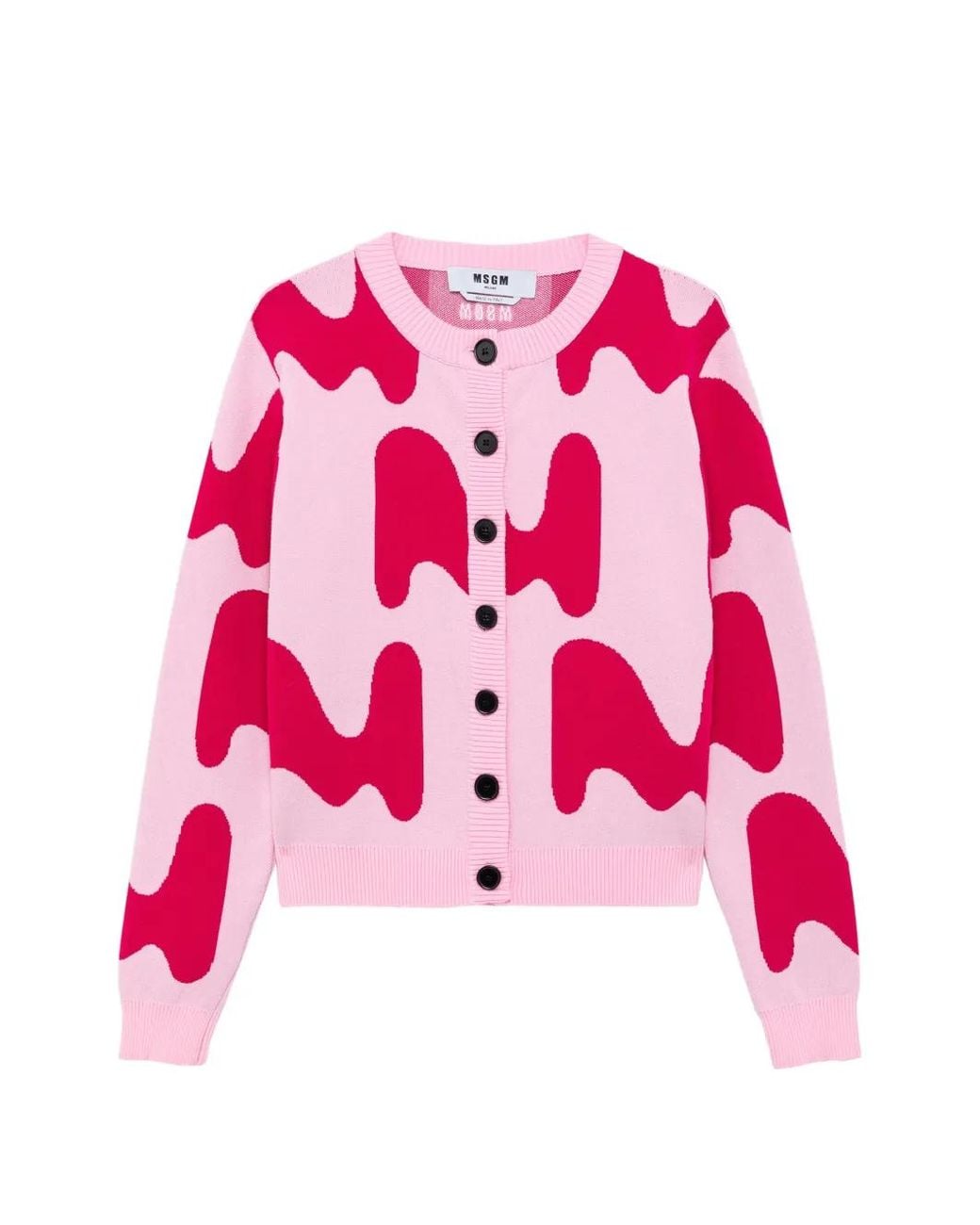 MSGM Pink Abstract-Pattern Button-Up Cardigan
