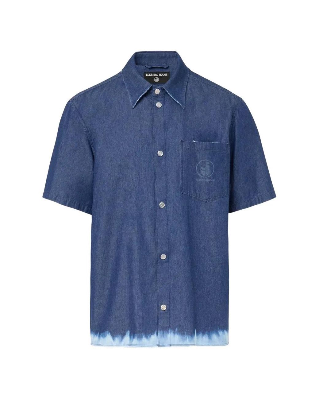 Iceberg Blue Bleached-Effect Short-Sleeve Shirt for men