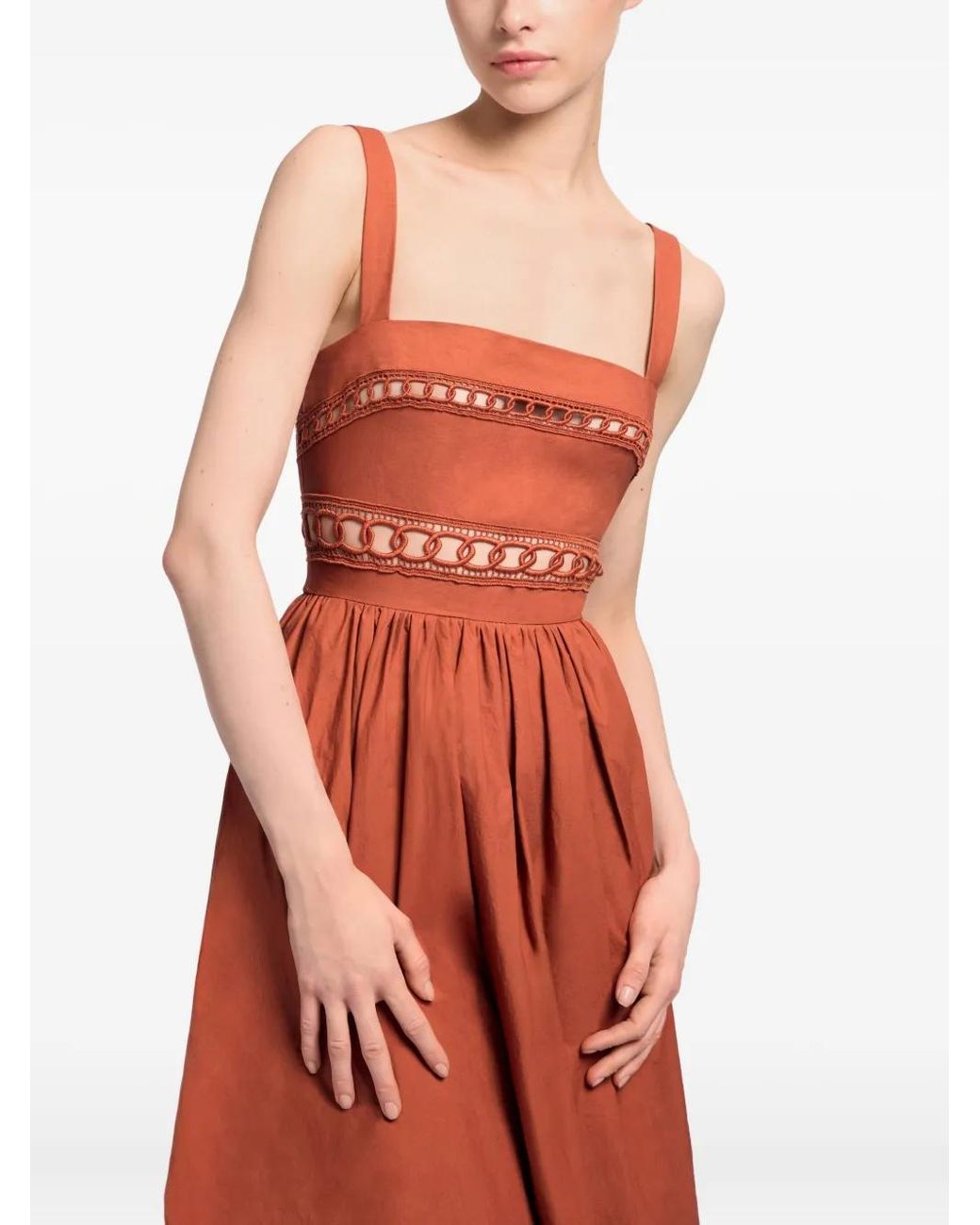 Elie Saab Red Trim-Embellished Cotton Midi Dress