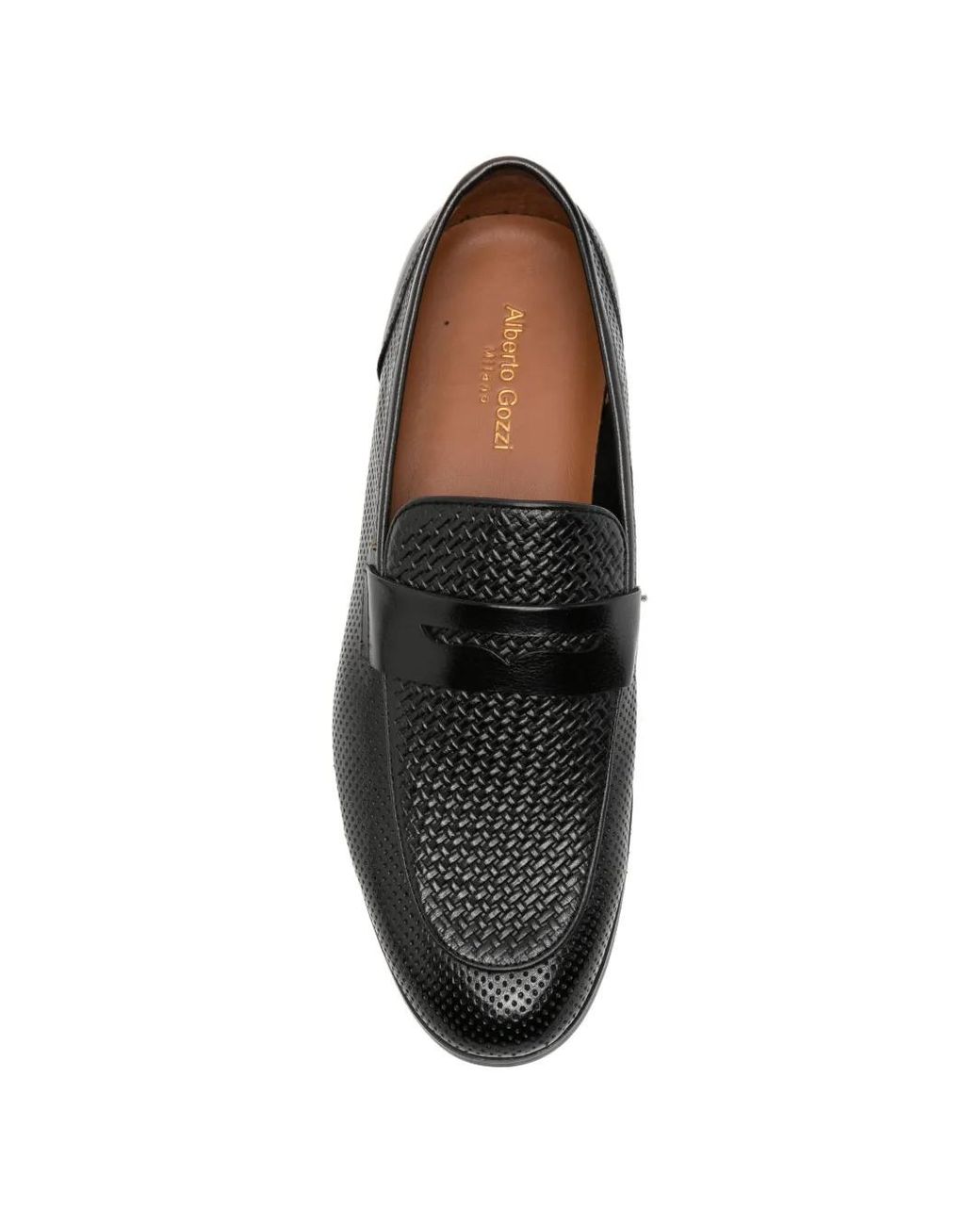 Alberto Gozzi Black Perforated Woven-Effect Loafers for men