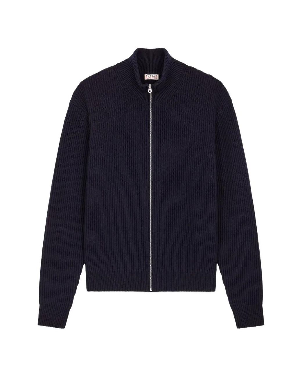 Fursac Blue Cardigan Côtelée À Fermeture Zippée for men
