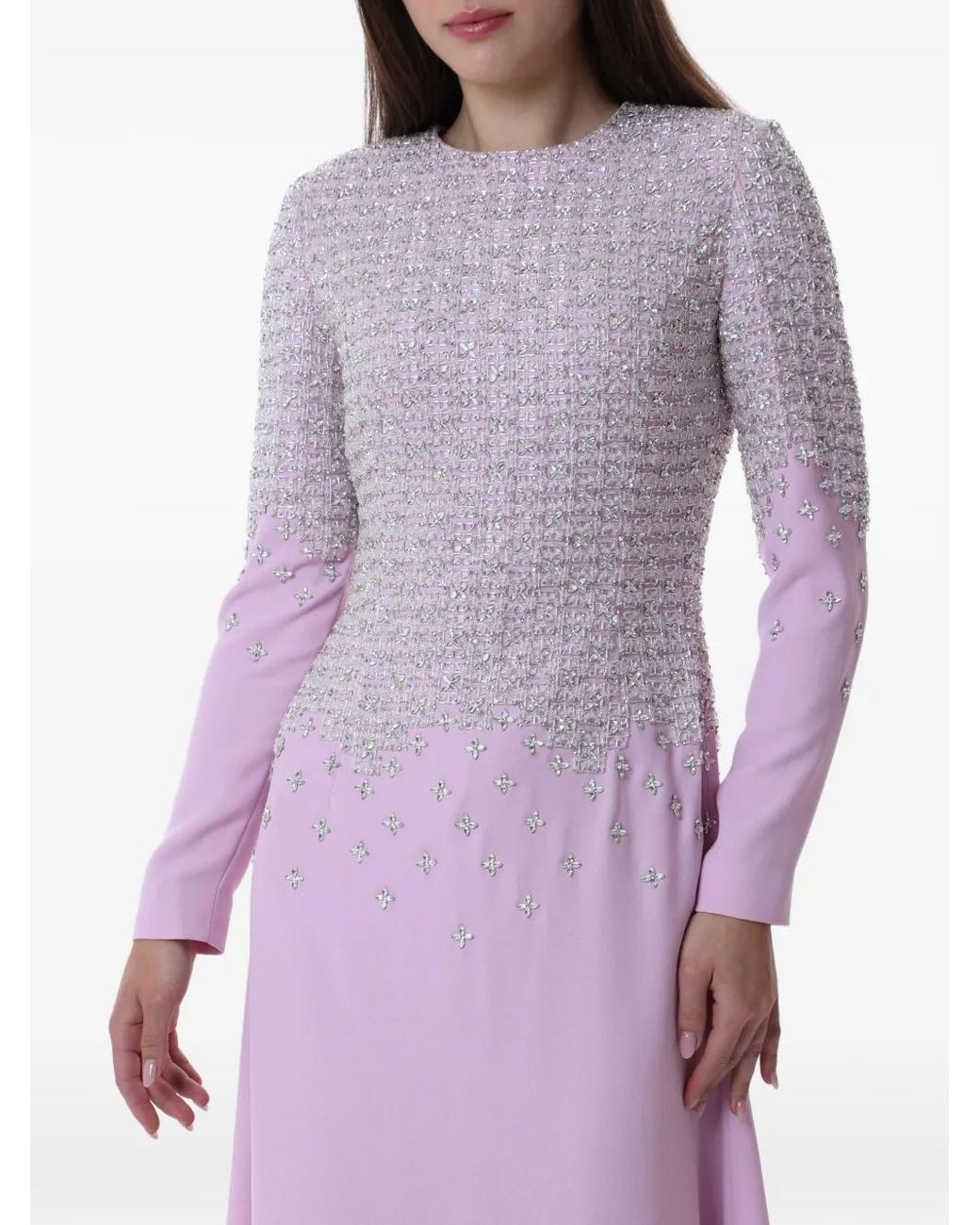 Dina Melwani Purple Crystal-Embellished Maxi Dress