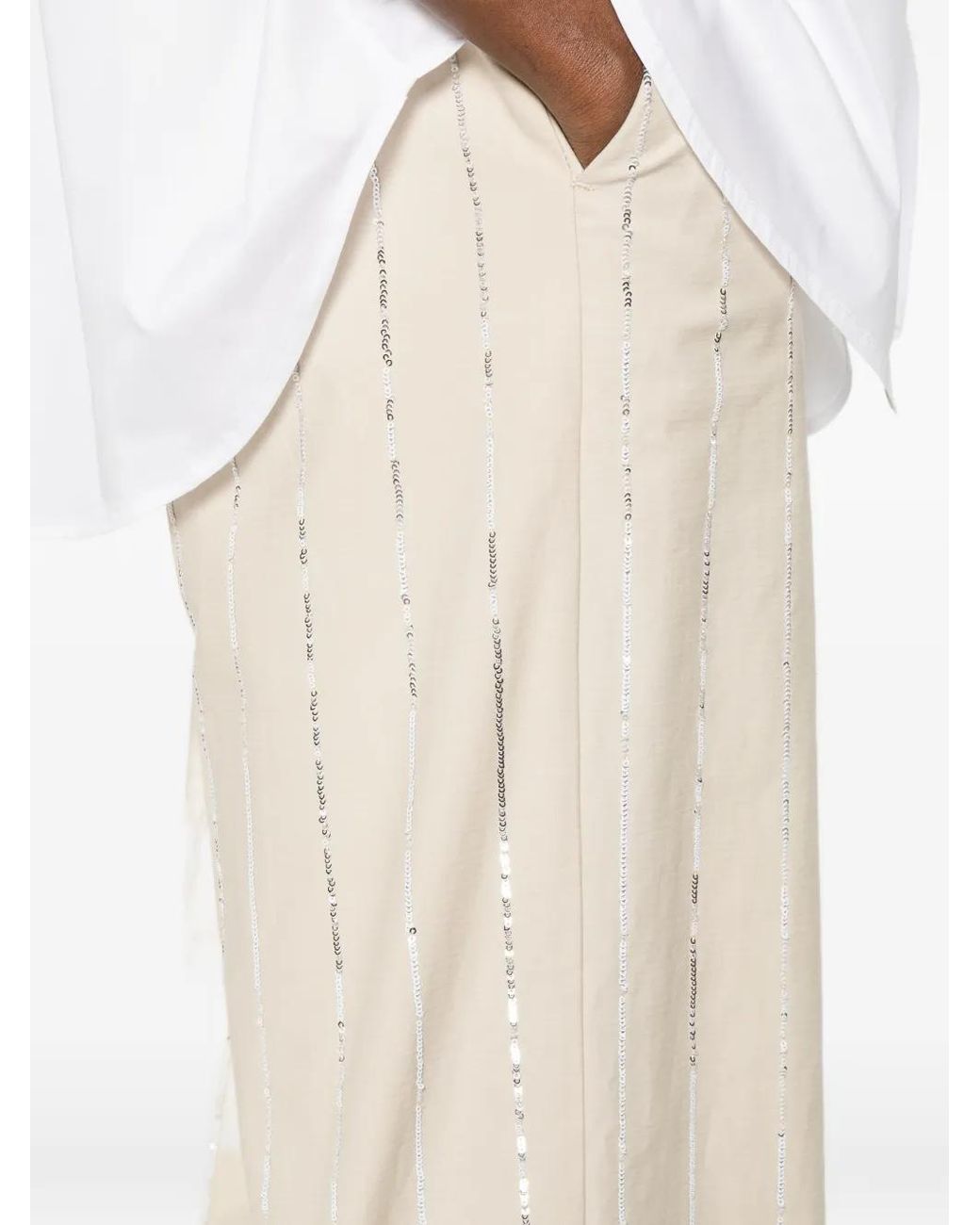 Isabelle Blanche White Sequin-Embellished Pinstripe Trousers
