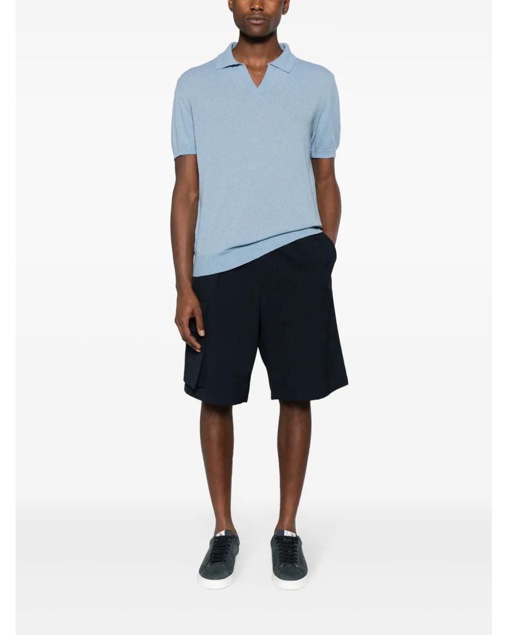 Drumohr Blue Split-Neck Polo Shirt for men