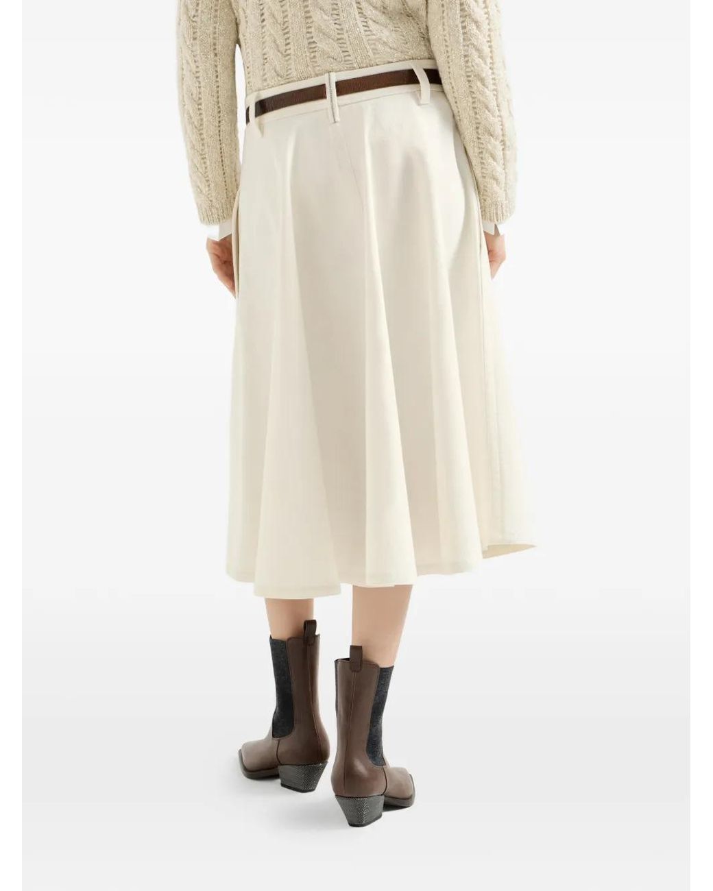 Brunello Cucinelli White Denim Full Skirt With Monili