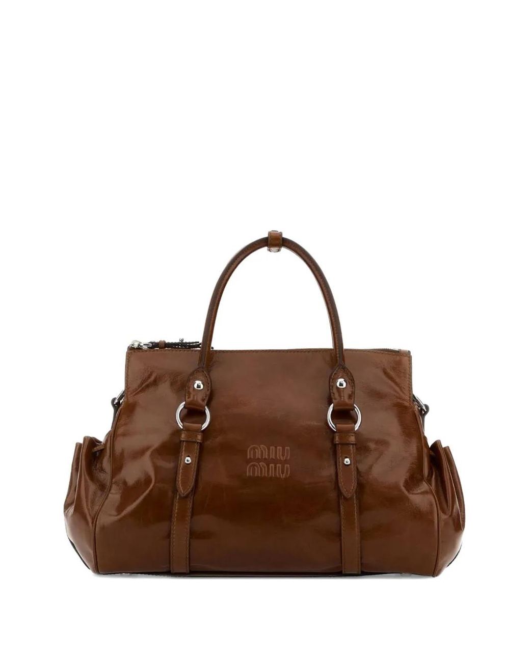 Miu Miu Brown Logo-Embossed Leather Shoulder Bag