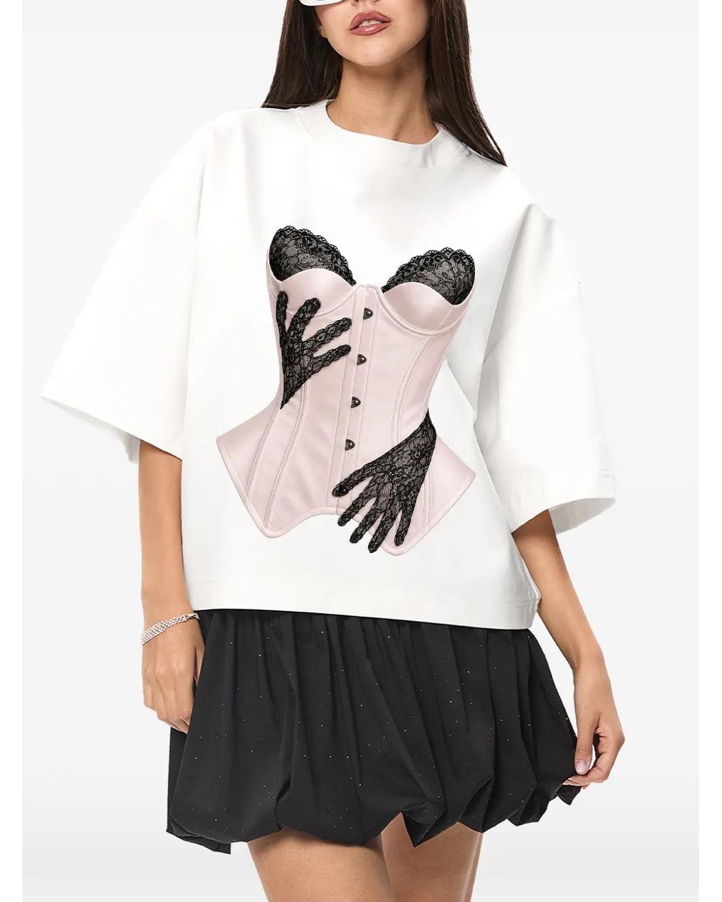 Hamza White Lace-Print T-Shirt