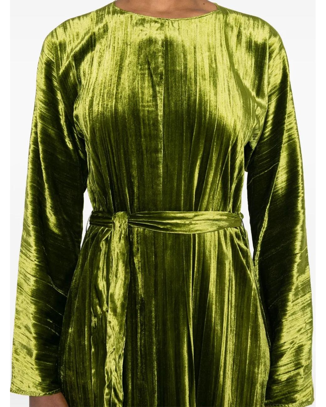 Forte Forte Plissé-Effect Velvet Dress in Green Lyst