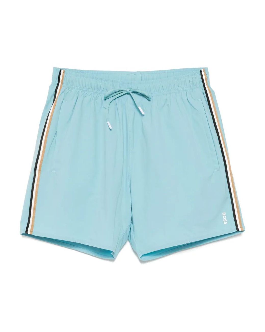 Boss Blue Striped Logo Swim Shorts for men