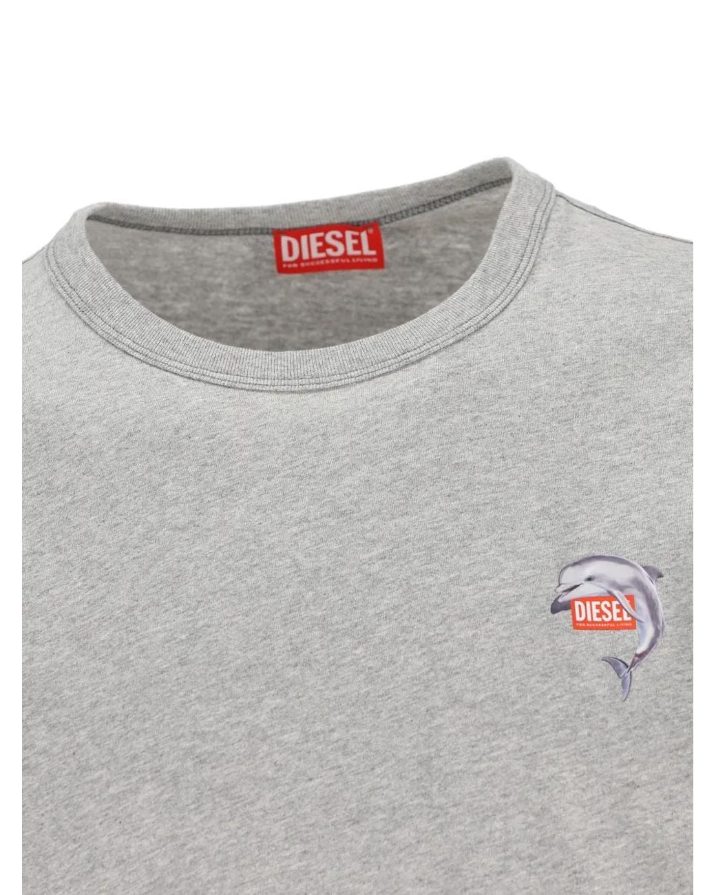DIESEL Gray T-Shirt With Dolphin And Logo Print for men