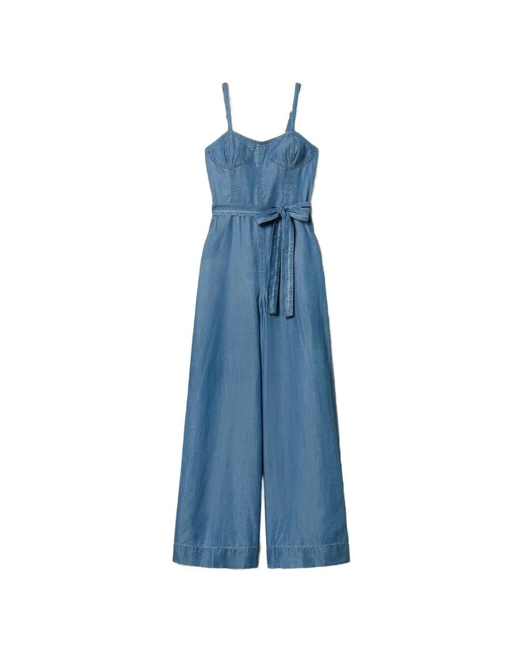 Twinset Blue Wide-Leg Belted Jumpsuit