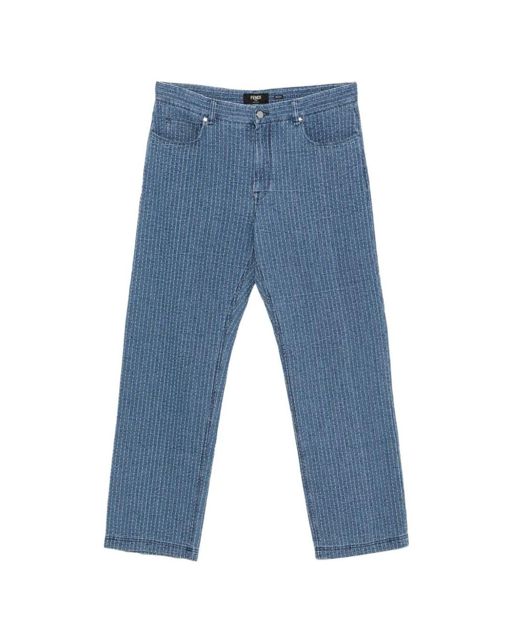 Fendi Blue Contrast-Stitch Jeans for men