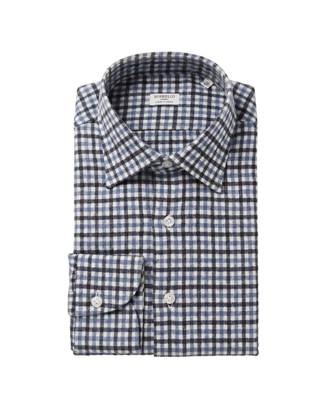 Borriello Blue Check-Print Flannel Shirt for men